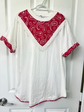 Vintage Sergio Valente one size large/XL red Bandana print shirt fringe shirt